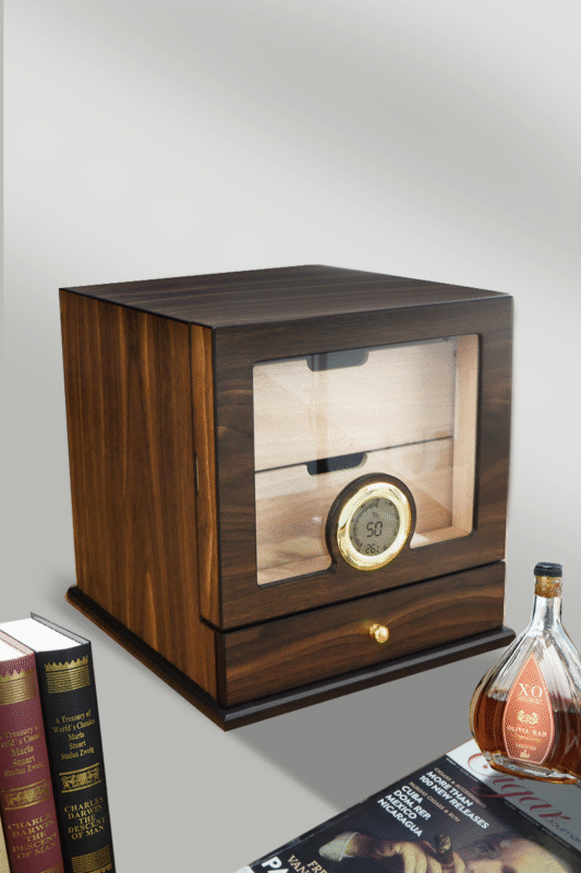 CIGAROL Glass Top Cigar Humidor Set | Modern Carbon Fiber Design & Digital Hygrometer