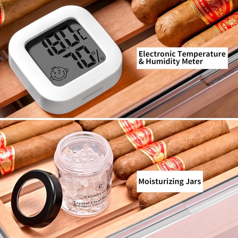 CIGARLOONG Cedar Wood Humidor: Multi-Storey Transparent Box for 60 Cigars | medium
