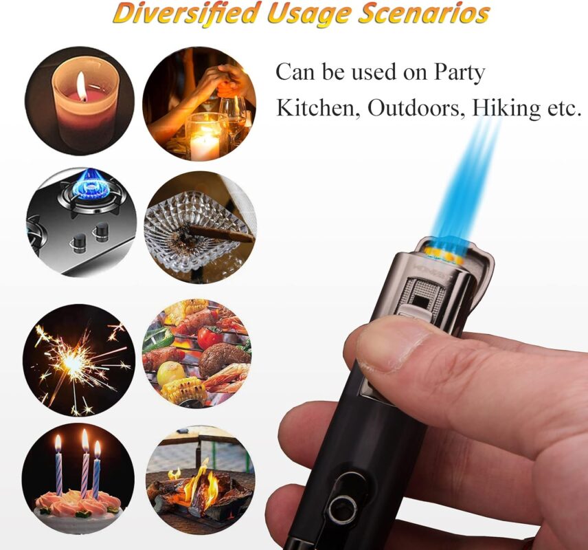 Honest Triple Jet Flame Cigar Torch Lighter - Windproof Butane Refillable Lighter with Built-in Cigar Puncher - Sleek Black Finish