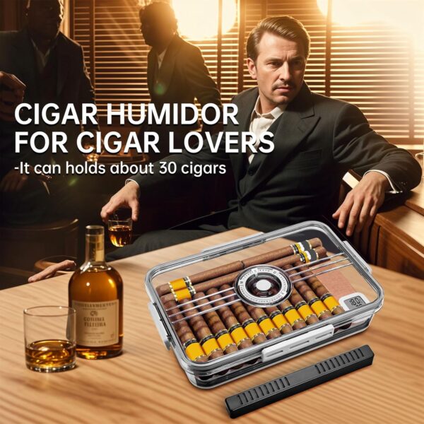 CIGARLOONG Clear Humidor: 30-Cigar Storage Box with Humidifier & Hygrometer - Image 7