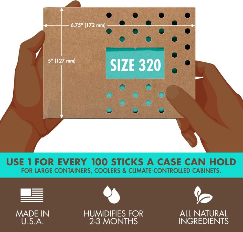 Boveda For Seasoning Two-Way Humdity Control Pack – 84% RH to Season Climate-Controlled Cabinets & Electric Coolers – Size 320 – Single – Individually Wrapped Seasoning Packet