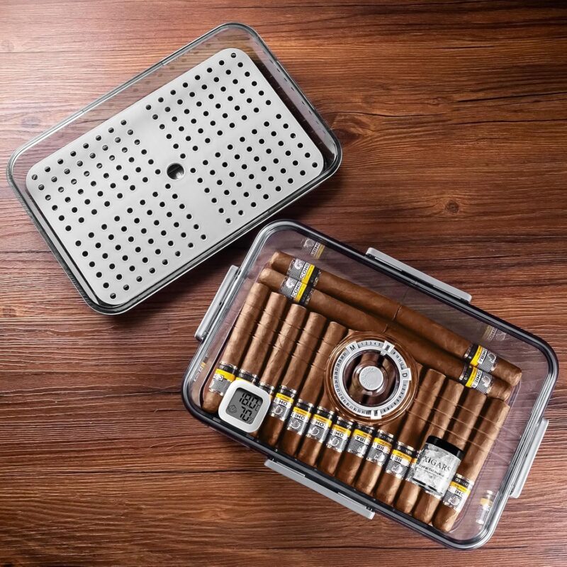 CIGARLOONG Cedar Wood Humidor: Multi-Storey Transparent Box for 60 Cigars | medium