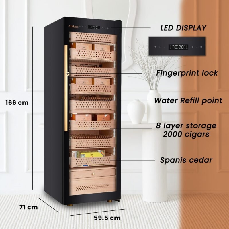 Afidano B6 (1200-1500) Count Electric Cigar Humidor: Ultimate Steel Cabinet with Smart Climate Control