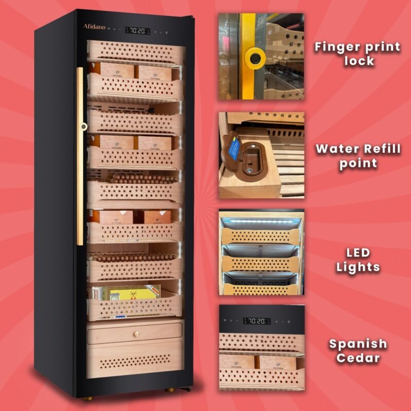 Afidano B6 (1200-1500) Count Electric Cigar Humidor: Ultimate Steel Cabinet with Smart Climate Control