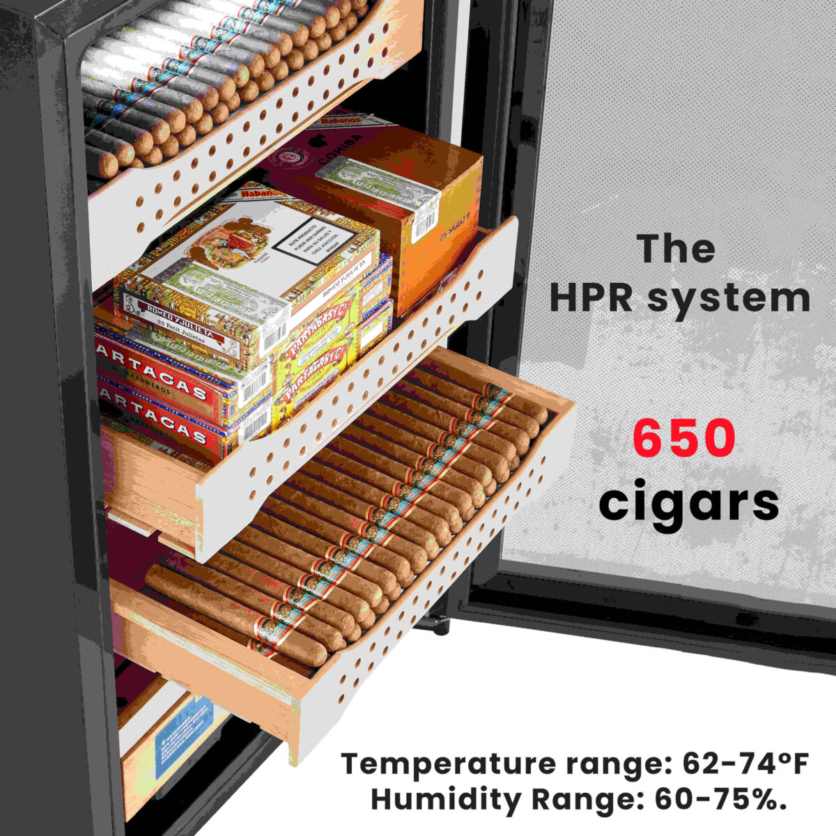 Hemingway Electric Cigar Humidor, Dual‑Zone Smart Humidifier with Touchscreen & Digital Hygrometer, Wi‑Fi App Control, UV‑Protected Glass, Spanish Cedar WOOD, Holds Up to 600 Cigars – (CH120AH-B2)
