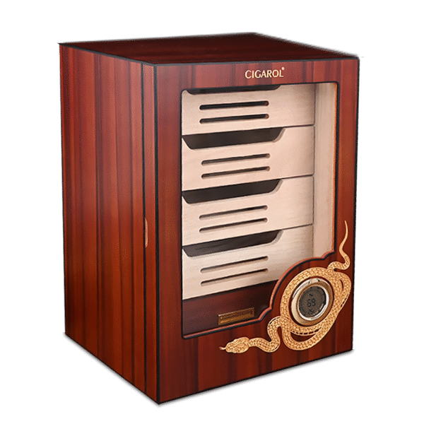 CIGAROL Electric Cigar Humidor Cabinet | Ornate Dragon Design with Spanish Cedar Drawers
