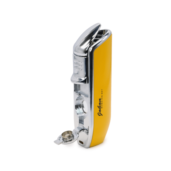 JOBON Triple Jet Flame Lighter - Windproof Butane Torch Lighter (Yellow & Silver) - Refillable Cigar Lighter with Custom Gift Box