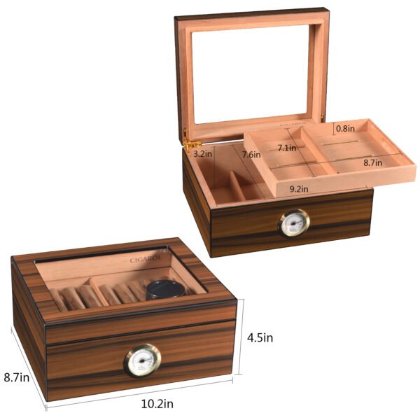 Cigarol Glass Top Desktop Humidor | Classic Wood Finish with Analog or Digital Hygrometer - Image 7