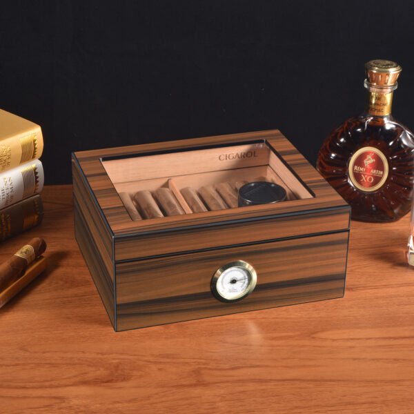 Cigarol Glass Top Desktop Humidor | Classic Wood Finish with Analog or Digital Hygrometer - Image 9