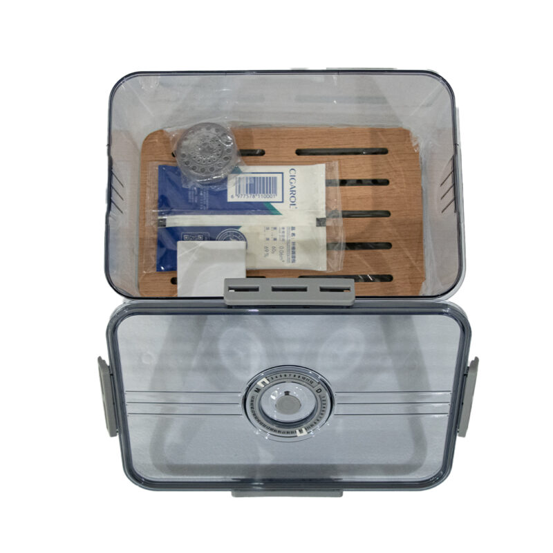 Transparent Acrylic Cigar Humidor | Airtight Travel Box with Cedar Tray & Hygrometer (Medium)