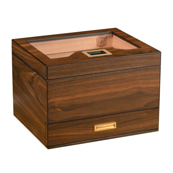 Cigarloog desktop Glass Top Cigar Humidor with Drawer | Digital Hygrometer & Spanish Cedar - Image 2