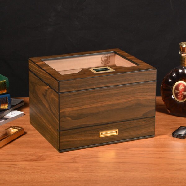 Cigarloog desktop Glass Top Cigar Humidor with Drawer | Digital Hygrometer & Spanish Cedar - Image 4