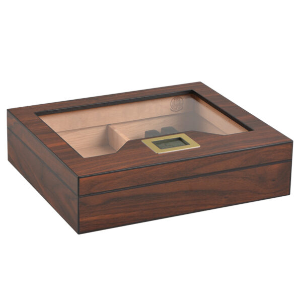 Glass Top Desktop Humidor | Elegant Wood Finish with Analog or Digital Hygrometer - Image 2