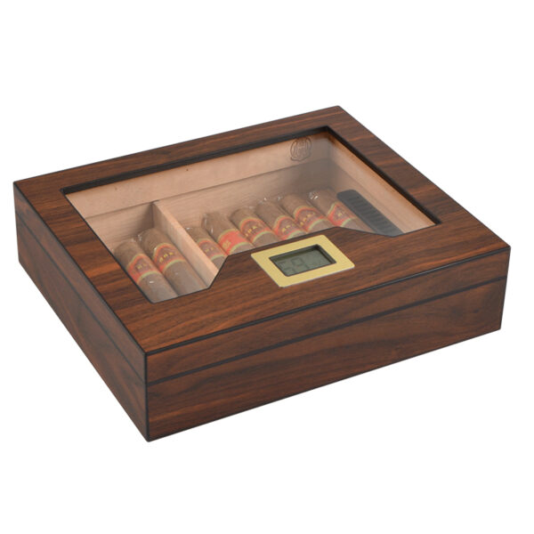 Glass Top Desktop Humidor | Elegant Wood Finish with Analog or Digital Hygrometer - Image 4