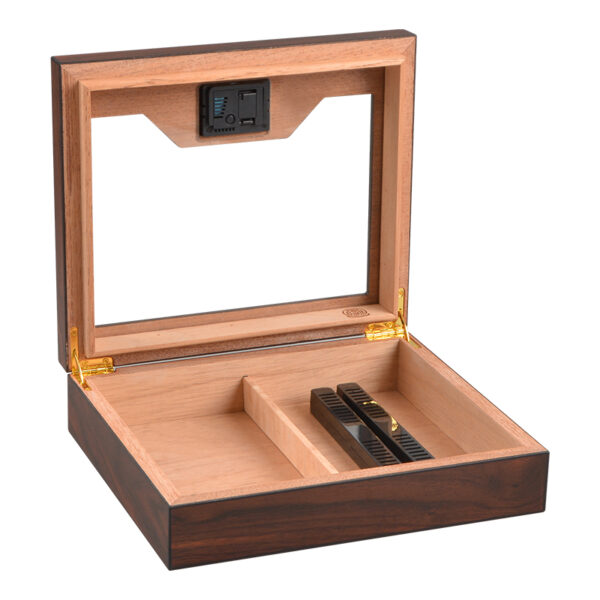 Glass Top Desktop Humidor | Elegant Wood Finish with Analog or Digital Hygrometer - Image 5