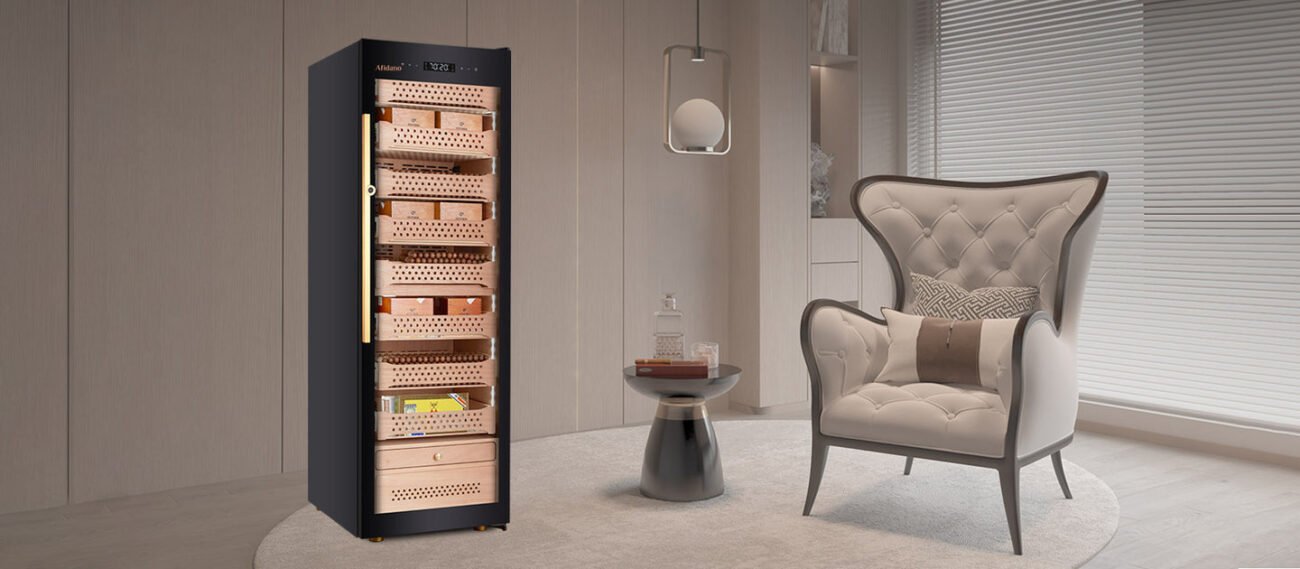 Afidano B6 (1200-1500) Count Electric Cigar Humidor: Ultimate Steel Cabinet with Smart Climate Control