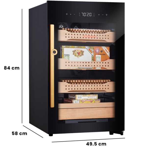 Hemingway Electric Cigar Humidor, Dual‑Zone Smart Humidifier with Touchscreen & Digital Hygrometer, Wi‑Fi App Control, UV‑Protected Glass, Spanish Cedar WOOD, Holds Up to 600 Cigars – (CH120AH-B2) - Image 2