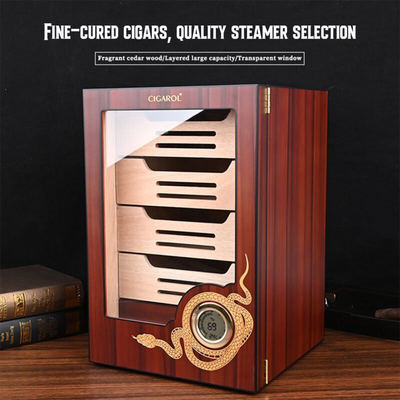 CIGAROL Electric Cigar Humidor Cabinet | Ornate Dragon Design with Spanish Cedar Drawers