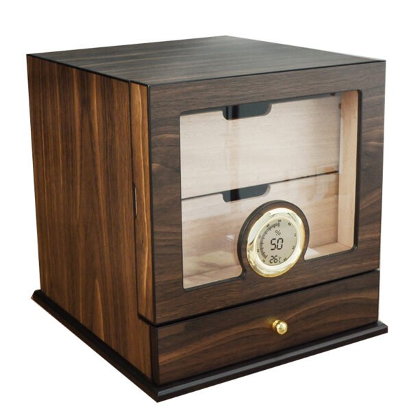 CIGAROL Glass Top Cigar Humidor Set | Modern Carbon Fiber Design & Digital Hygrometer
