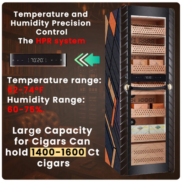 Afidano C8 Luxury electric cigar humidor, 2500-3000 Capacity, Sculptural Canvas Finish, HPR Climate Control, 9 Spanish Cedar Drawers, app-Controlled & Fingerprint Lock - Image 4