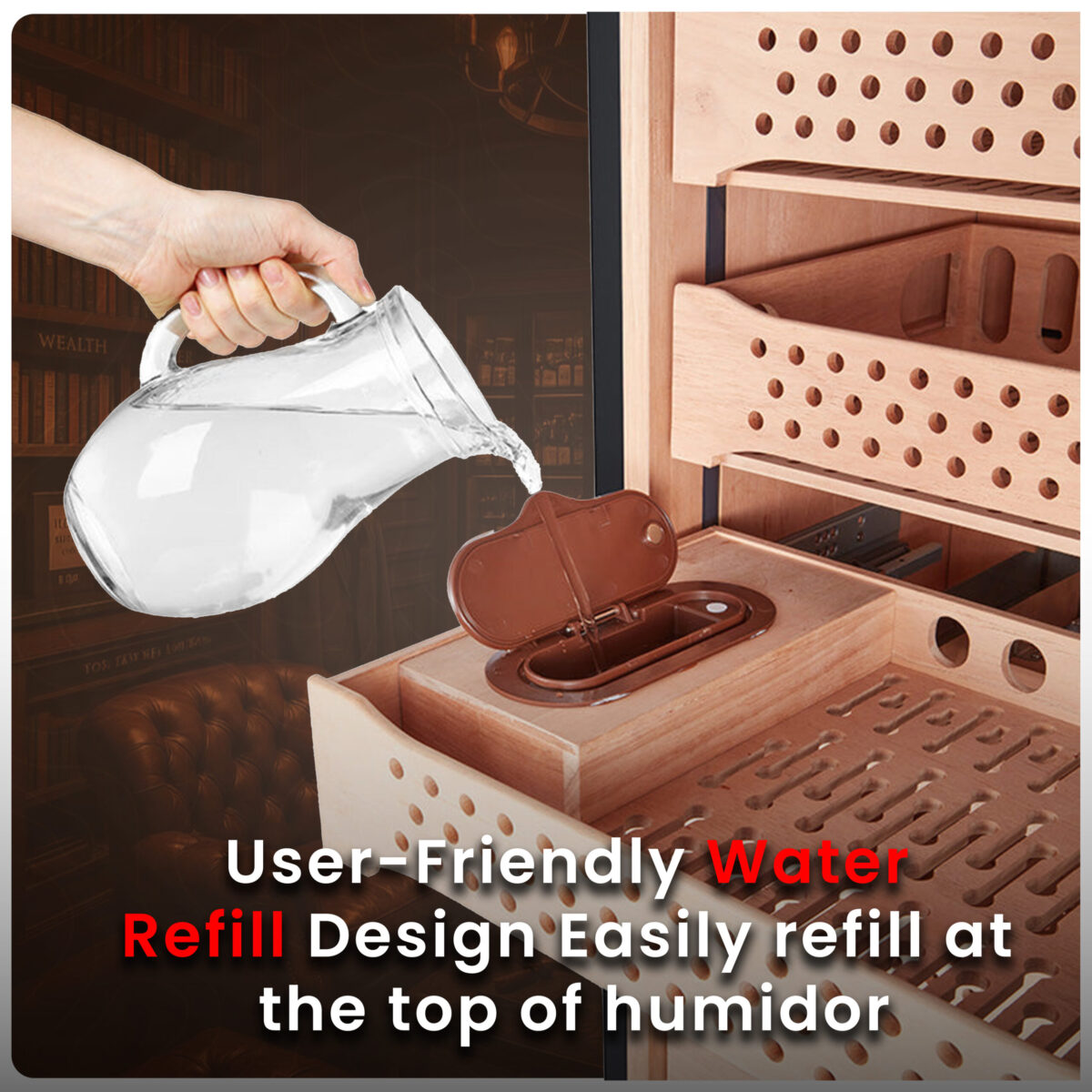 Afidano C8 Luxury electric cigar humidor, 2500-3000 Capacity, Sculptural Canvas Finish, HPR Climate Control, 9 Spanish Cedar Drawers, app-Controlled & Fingerprint Lock