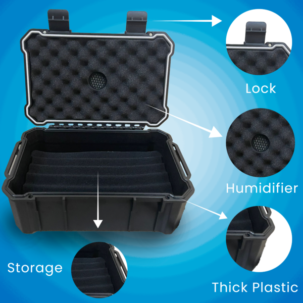 Hemingway Travel Cigar Humidor Case,15 Cigar Capacity, Portable Cigar Box with Built-In Hygrometer & Humidifier, Airtight Waterproof Humidor for Travel, Durable Plastic Protection, free lighter - Image 9