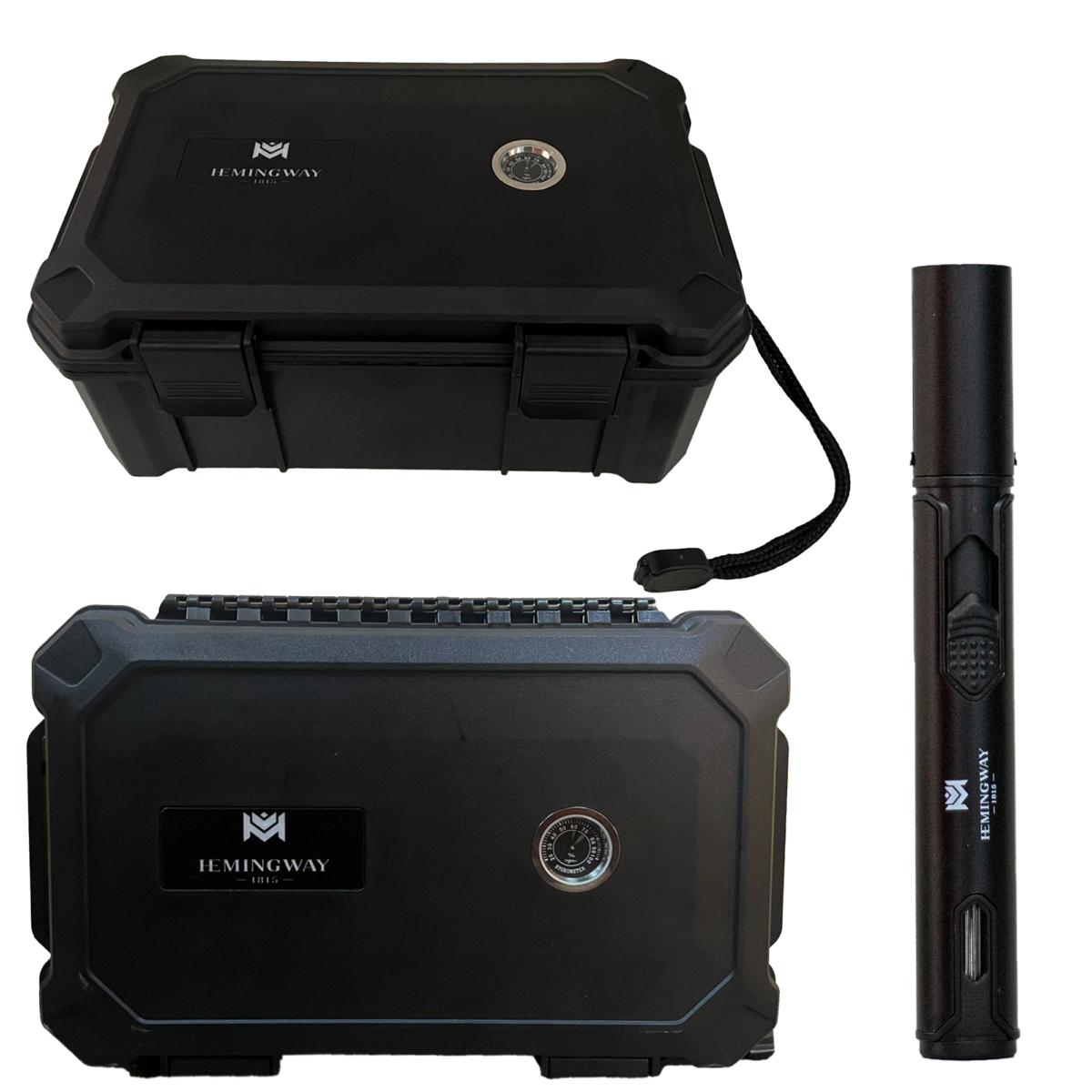 Hemingway Travel Cigar Humidor Case,15 Cigar Capacity, Portable Cigar Box with Built-In Hygrometer & Humidifier, Airtight Waterproof Humidor for Travel, Durable Plastic Protection, free lighter