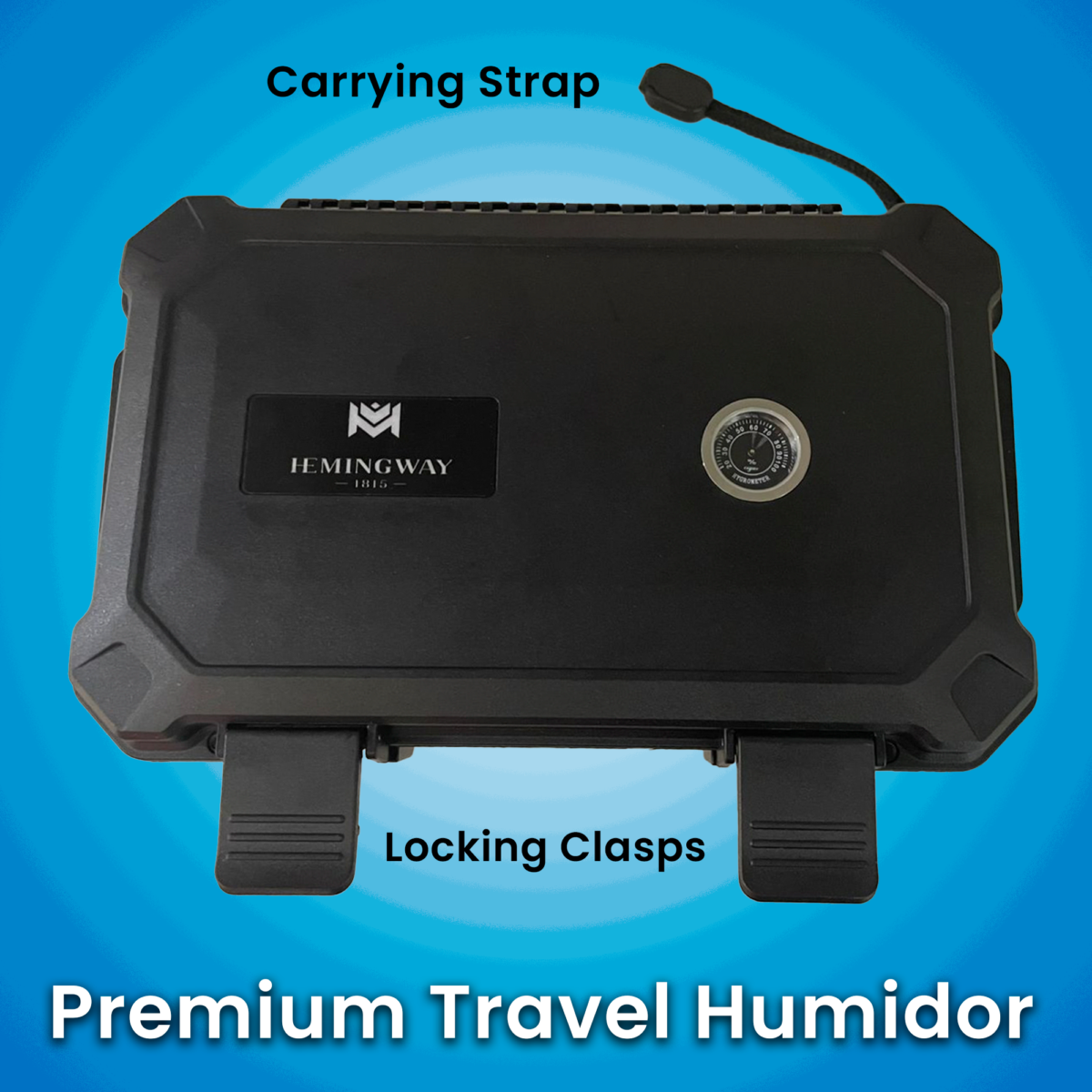 Hemingway Travel Cigar Humidor Case,15 Cigar Capacity, Portable Cigar Box with Built-In Hygrometer & Humidifier, Airtight Waterproof Humidor for Travel, Durable Plastic Protection, free lighter