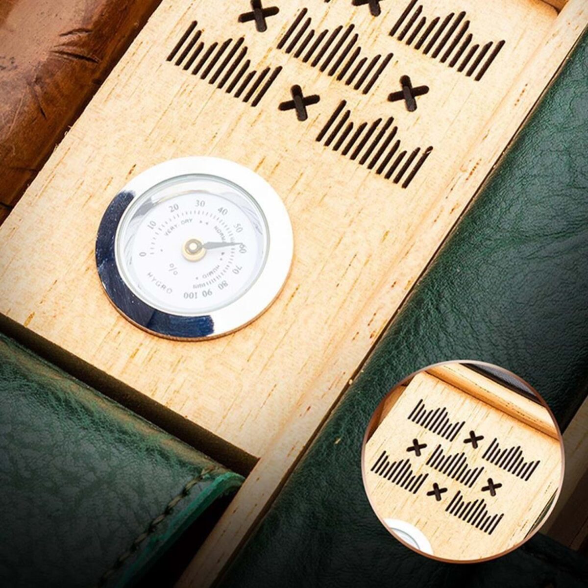 Lubinski Travel Humidor with Premium Lighter Set – 6 Cigar Capacity, Premium quality lighter, Cedar Wood Hydrometer, Portable Cigar Case with Humidity Control, Elegant Green Design