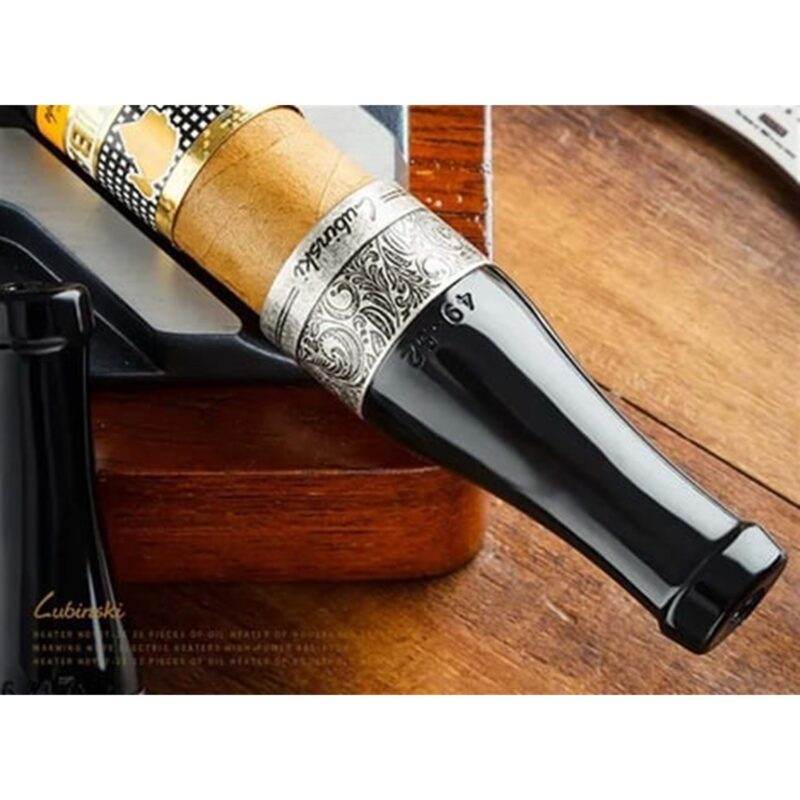 Lubinski 4-Piece Cigar Mouthpiece Set (42-57 Ring Gauge) - Premium Quality Black with Silver Band - Perfect for Cigar Lovers