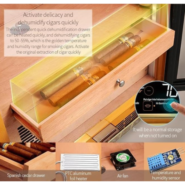 Raching 600 Count Electric Cigar Humidor Cabinet – Dual Zone Climate Control, Spanish Cedar Wood Interior, Luxury Wood Frame, Digital Temperature & Humidity Control, Cigar Aging Storage - Image 9