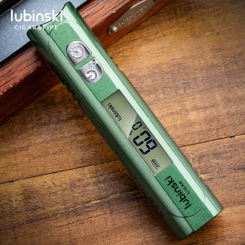 Lubinski Cigar Humidifier for Humidity Checking – Digital Display, Blue Light for Currency Note Verification, Type-C Charging Port, Cigar Holder on Top, On/Off Button