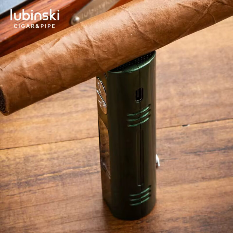 Lubinski Cigar Humidifier for Humidity Checking – Digital Display, Blue Light for Currency Note Verification, Type-C Charging Port, Cigar Holder on Top, On/Off Button