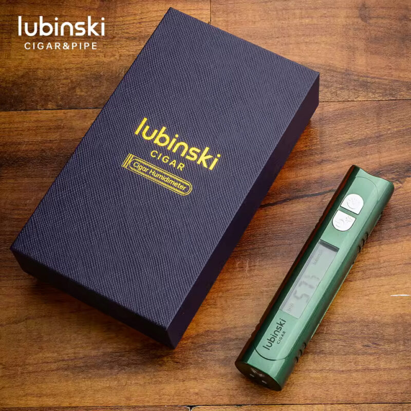 Lubinski Cigar Humidifier for Humidity Checking – Digital Display, Blue Light for Currency Note Verification, Type-C Charging Port, Cigar Holder on Top, On/Off Button