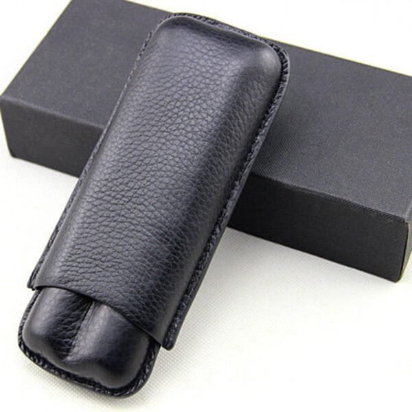 COHIBA Premium black Leather cigar case Humidor, Two-Tube Portable Cigar Case, Black, Classic Design with gift box