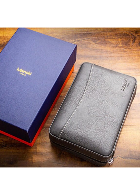Lubinski Cigar Travel Humidor Set with 5-in-1 premium Lighter, inbulid hydrometer - Premium Black Leather, 6 Cigar Capacity, Compact and Durable for Travel - Ideal Gift for Cigar Enthusiasts