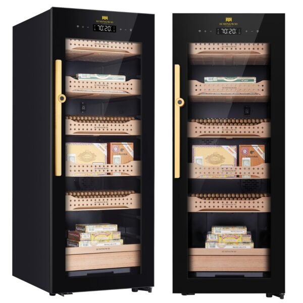 Hemingway B4 Electric Cigar Humidor,1200 Cigars capacity, Spanish Cedar Wood, Touchscreen, Fingerprint Lock, Double tempard Glass Door, Dual zone Temperature & Humidity Control