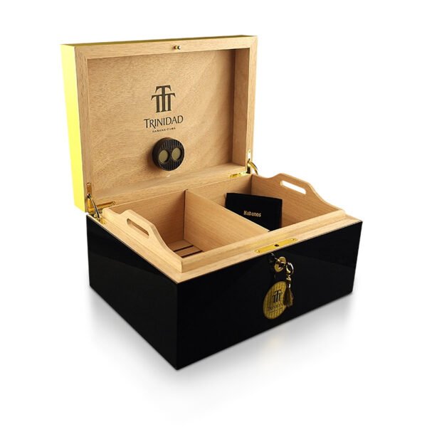 Premium Trinidad Desktop Humidor – Habanos Global Brand Series | Holds 50-60 Cigars | Okoume Wood | Dual Humidification System | Hygrometer | Lock & Key | Elegant Scarlet Finish