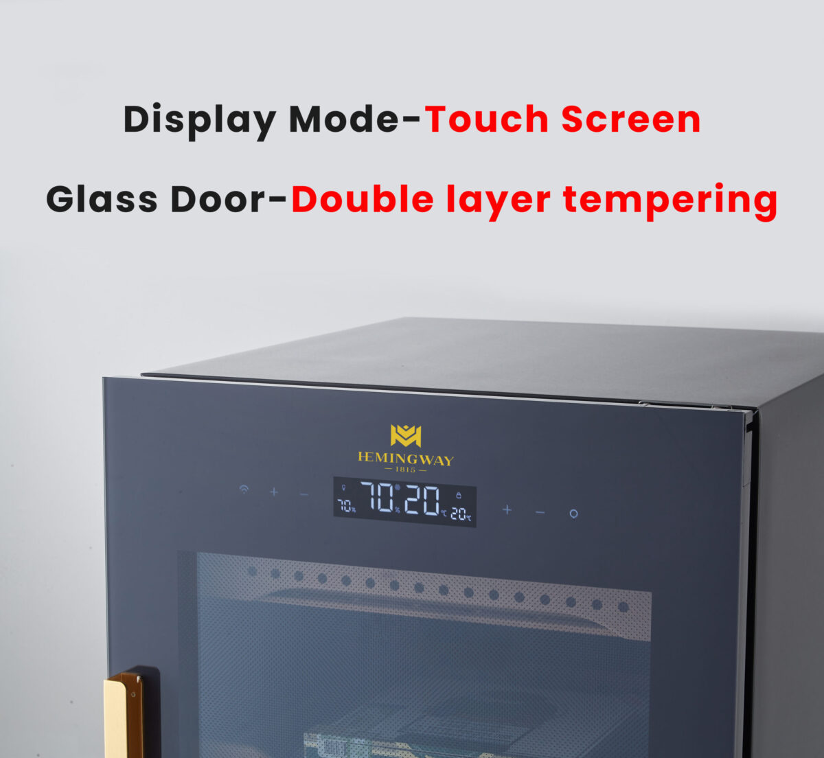 Hemingway Electric Cigar Humidor, Dual‑Zone Smart Humidifier with Touchscreen & Digital Hygrometer, Wi‑Fi App Control, UV‑Protected Glass, Spanish Cedar WOOD, Holds Up to 1200 Cigars – (CH200AH-B4)