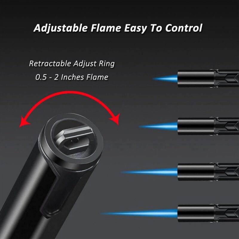 HEMINGWAY Single Jet Torch Lighters – Windproof Refillable Butane Pen-Style Lighters with Powerful Blue Flame – Portable for Candles, Culinary, BBQ & Camping