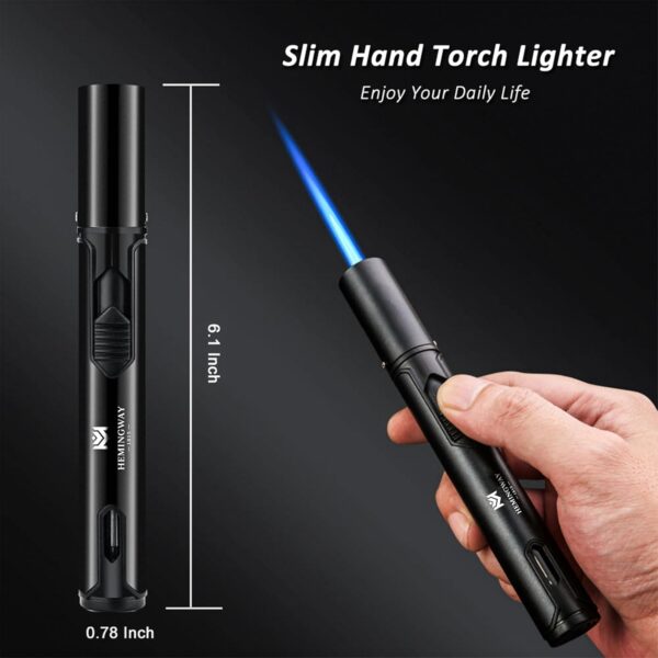 HEMINGWAY Single Jet Torch Lighters – Windproof Refillable Butane Pen-Style Lighters with Powerful Blue Flame – Portable for Candles, Culinary, BBQ & Camping - Image 2