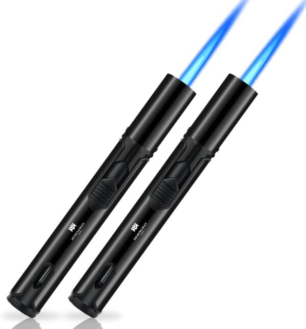 HEMINGWAY Single Jet Torch Lighters – Windproof Refillable Butane Pen-Style Lighters with Powerful Blue Flame – Portable for Candles, Culinary, BBQ & Camping