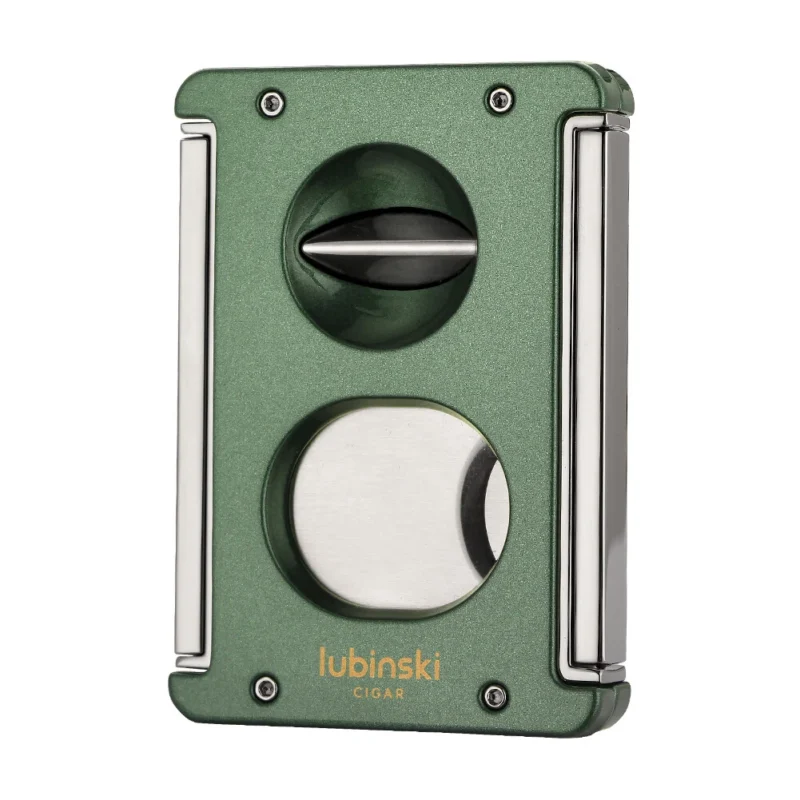 Lubinski Luxury V-Cut Cigar Cutter – Green Metal Sharp Guillotine with Punch | Travel Gift Box