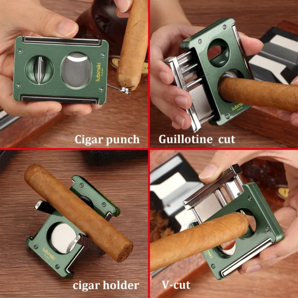 Lubinski Luxury V-Cut Cigar Cutter – Green Metal Sharp Guillotine with Punch | Travel Gift Box - Image 5