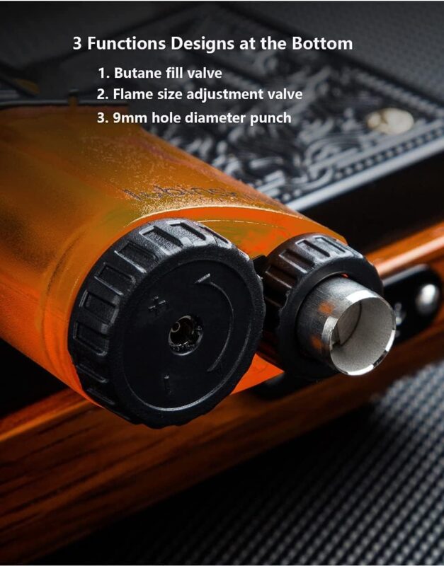LUBINSKI Cigar Cutter and Torch Lighter 3 Jet Cigar Lighter w Punch, Security Lock Cigar Cutter W Cigar Stand Gift Set (Orange)