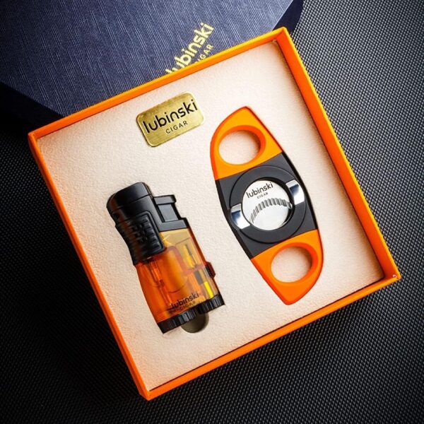 LUBINSKI Orange 3 Jet Flame Torch Lighter & Cutter Set