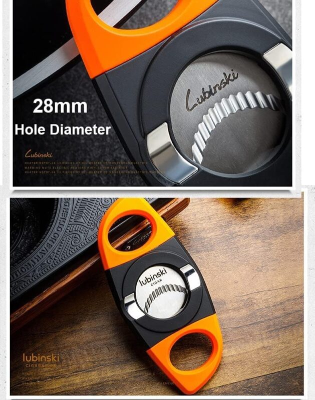 LUBINSKI Cigar Cutter and Torch Lighter 3 Jet Cigar Lighter w Punch, Security Lock Cigar Cutter W Cigar Stand Gift Set (Orange)