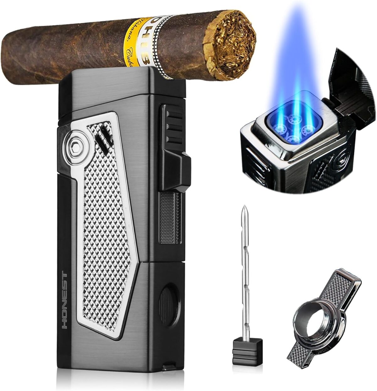 Honest Jet Torch Lighter – Windproof Refillable Butane Lighter, Heavy Metal Body (Gas Not Included)