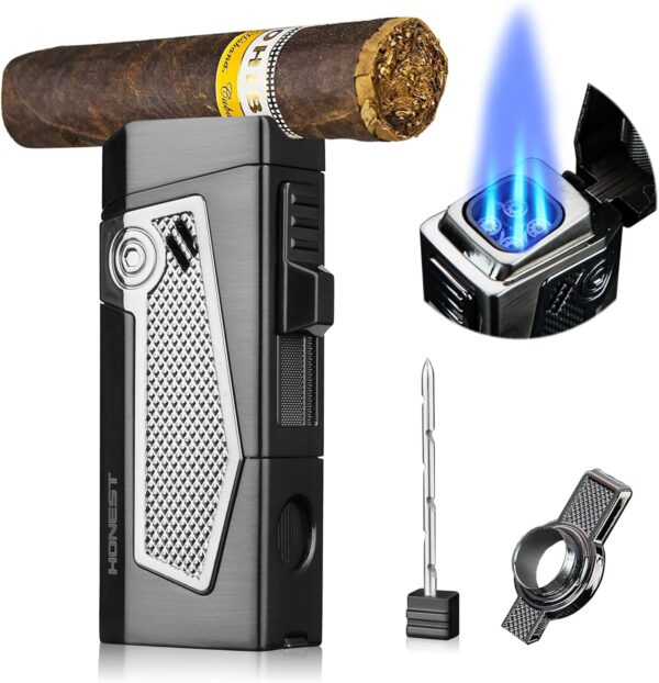 Honest Jet Torch Lighter – Windproof Refillable Butane Lighter, Heavy Metal Body (Gas Not Included)