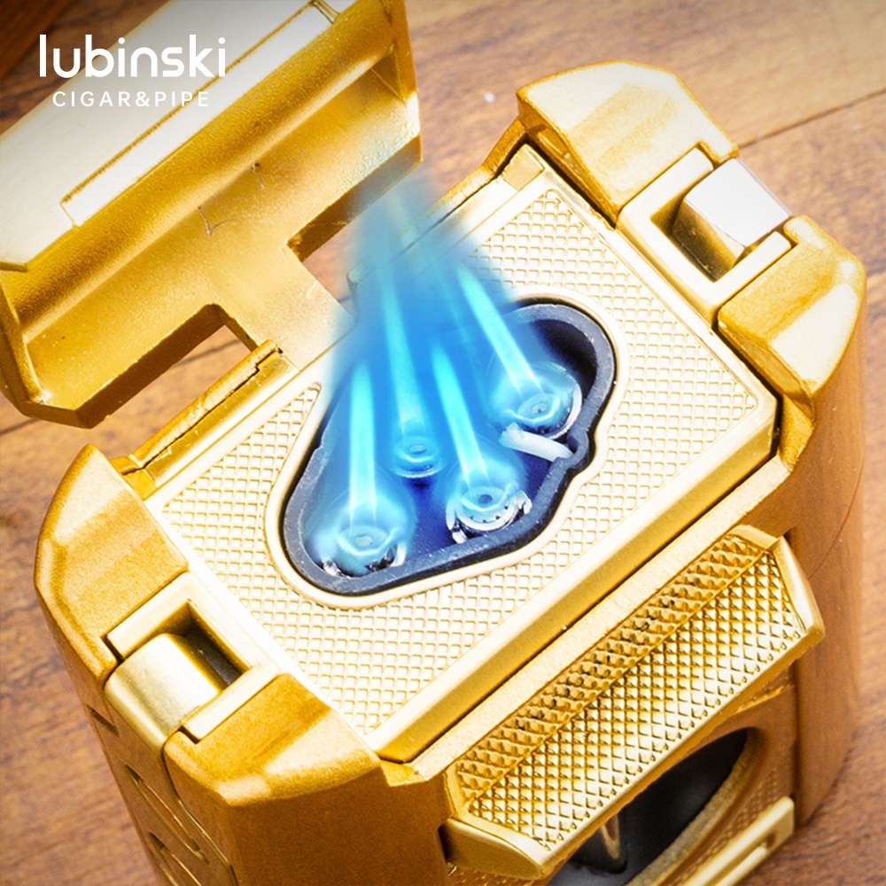 Lubinski Jet Flame Cigar Torch Lighter – Windproof Refillable Butane Lighter with Built-In Cigar Rest
